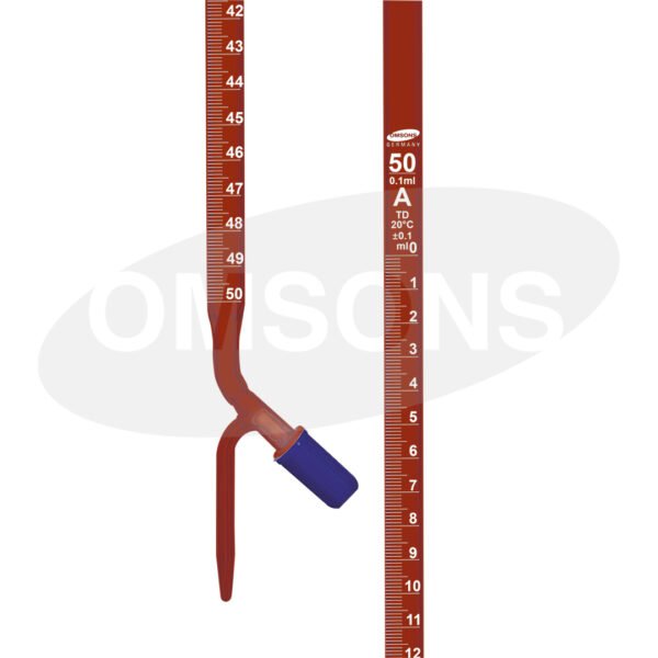 Burettes Rotaflow Key with PTFE Needle Valve Amber Class A with Batch Certificate